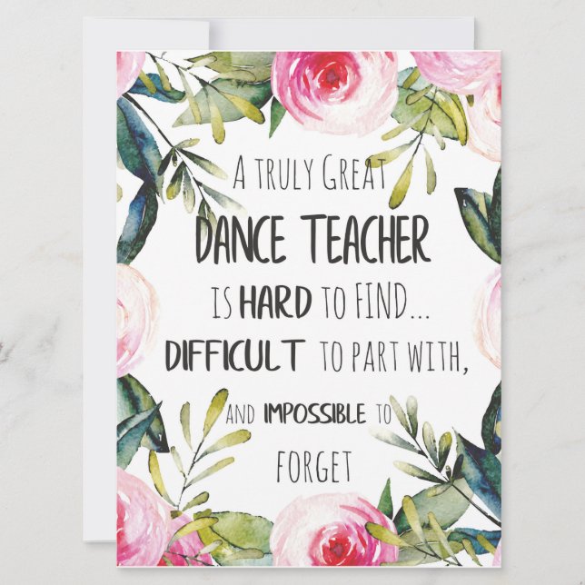 Going away gift for Dance teacher Thank you quote Card (Front)