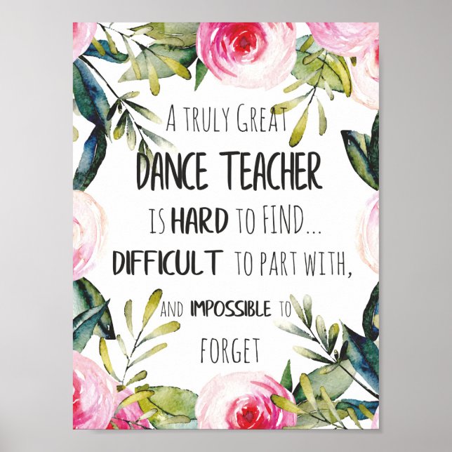 Going away gift for Dance teacher Thank you quote Poster (Front)
