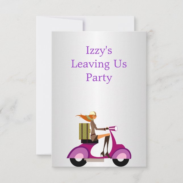 Going Away Party Event Girl on Motorbike Invitation (Front)