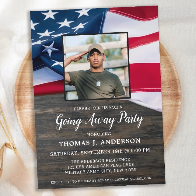 Going Away Party Soldier Photo Patriotic USA Flag Invitation (Creator Uploaded)