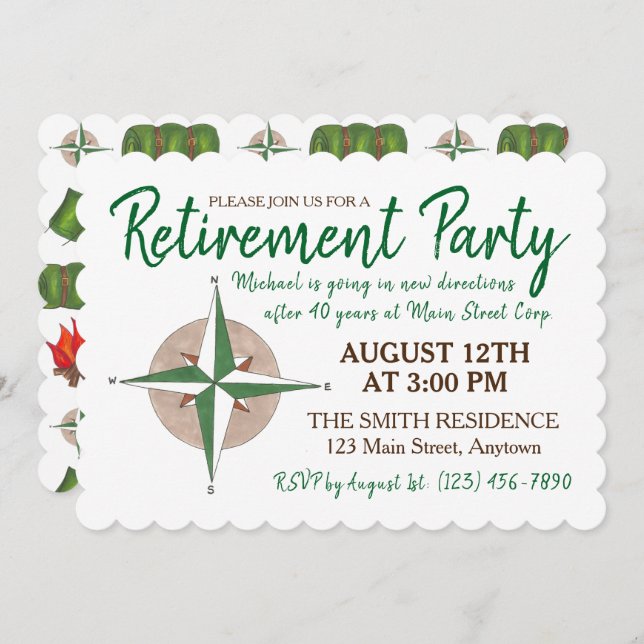 Going Away Retirement Party New Directions Compass Invitation (Front/Back)