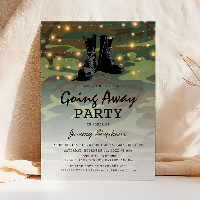 Going Away Soldier Boots Camouflage Invitation (Creator Uploaded)
