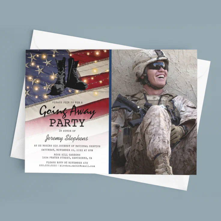 Going Away Soldier Patriotic Flag Photo Invitation | Zazzle