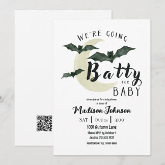 Going Batty For Baby October Baby Shower QR Code Invitation