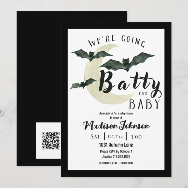 Going Batty For Baby October Baby Shower QR Code Invitation (Front/Back)