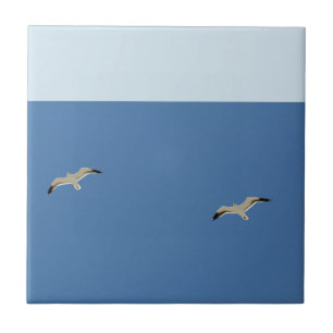 Going Blue Sky Seagulls Free Glide Flying Ceramic Tile