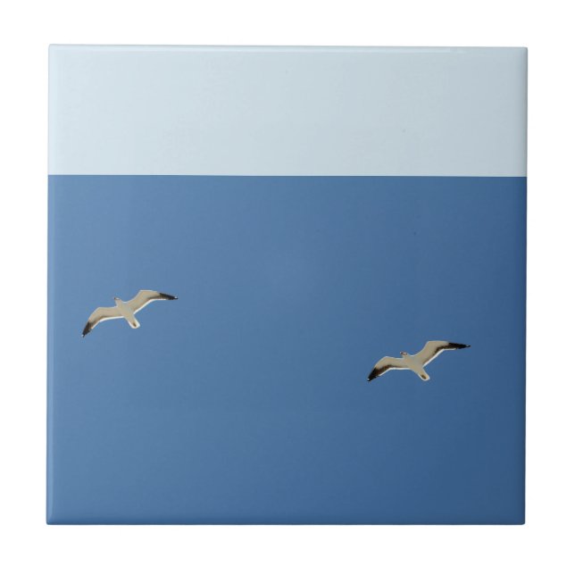 Going Blue Sky Seagulls Free Glide Flying Ceramic Tile (Front)