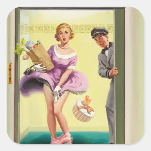 Going Down, 1956 Pin Up Art Square Sticker