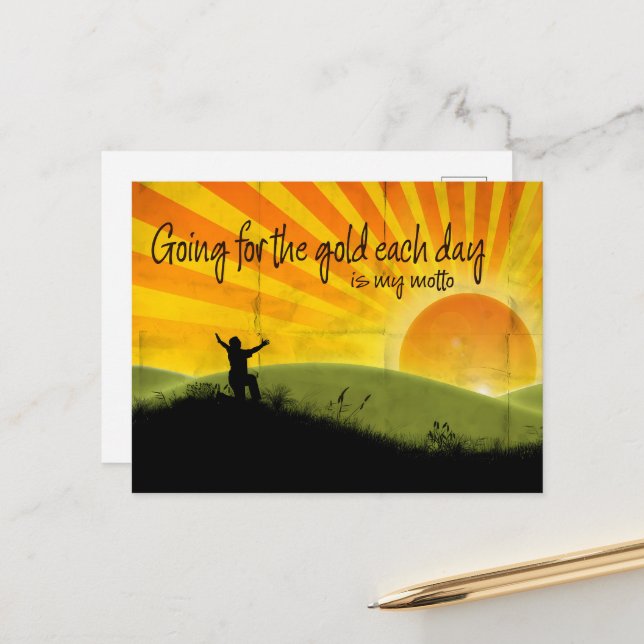 "Going for the gold" Motivation Affirmation Postcard (Front/Back In Situ)