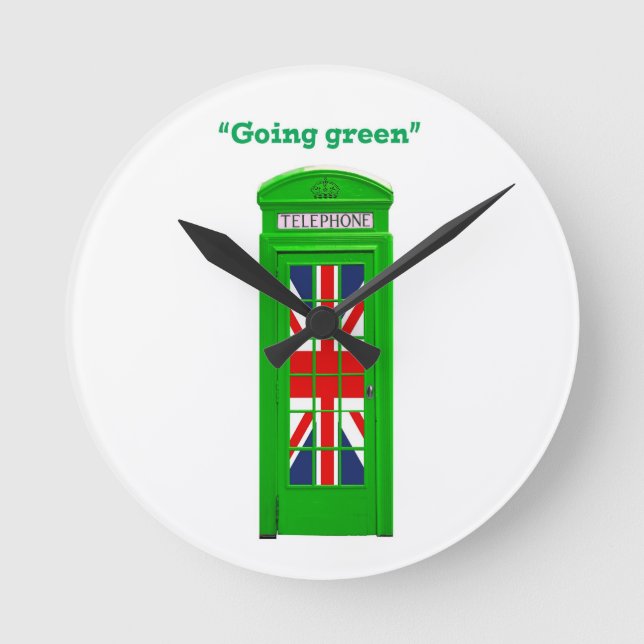 "Going green" London phone box Round Clock (Front)