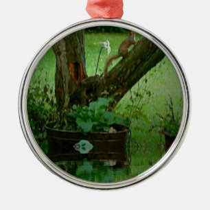 Going Green Squirrel on Tree Water Reflection Metal Tree Decoration
