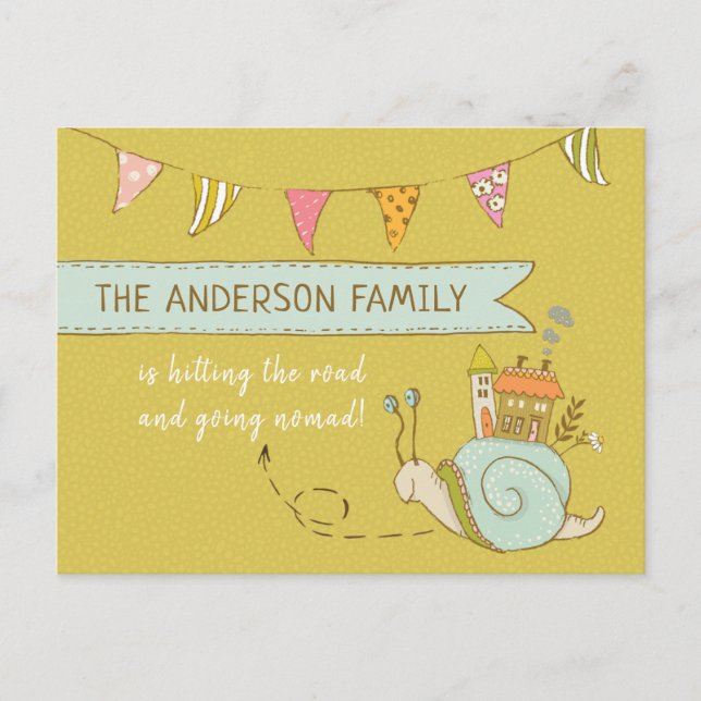 Going Nomad Cute Snail Moving Announcement Postcard (Front)