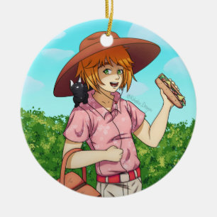 Going to a Picnic with a Cat Ceramic Ornament