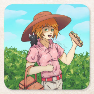 Going to a Picnic with a Cat Square Paper Coaster