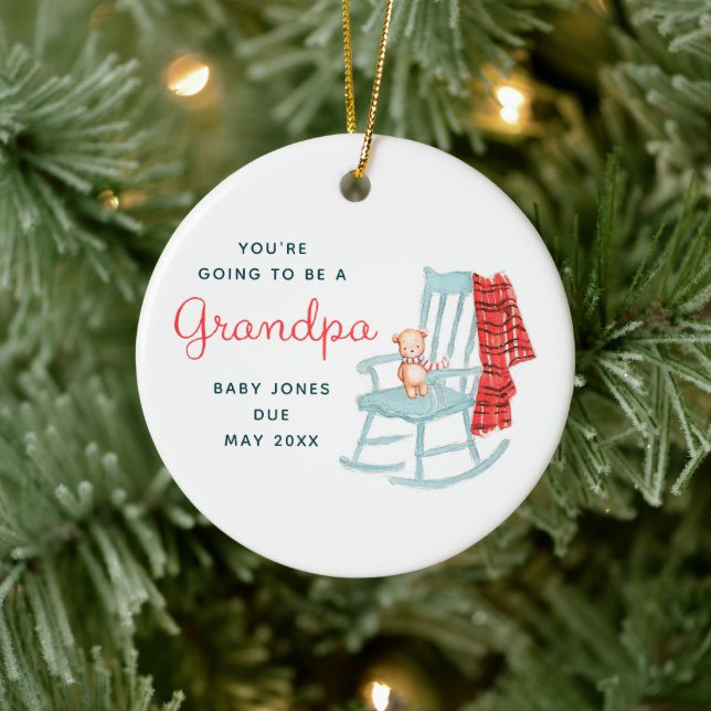 Going To Be A Grandpa Personalised Teddy Bear Ceramic Ornament (Tree)