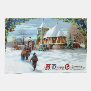 Going To Church Evergreen Christmas Tree Tea Towel