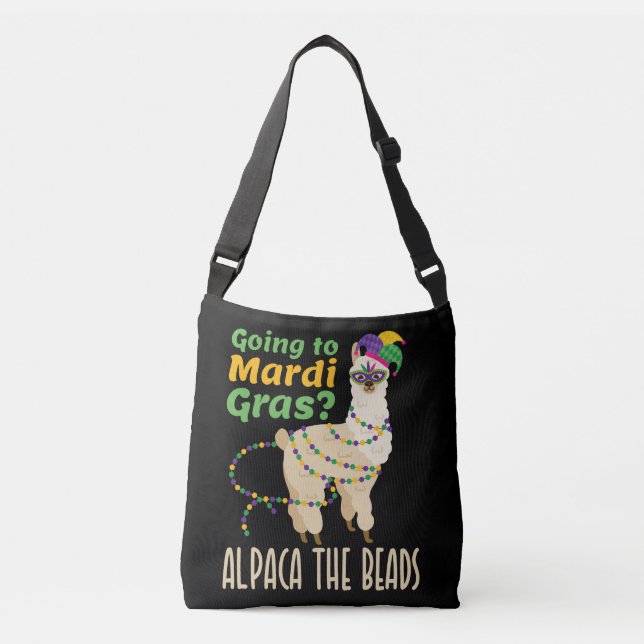 Going to Mardi Gras Alpaca the Beads Crossbody Bag (Front)