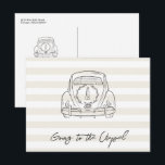 Going to the Chapel Wedding Car Save the Date Postcard<br><div class="desc">“Going to the chapel” save the date postcard featuring a cute hand-drawn wedding car illustration with a fun, colorful stripe background. This modern yet romantic design blends minimalist line art with playful color, perfect for announcing your wedding in a stylish and memorable way. Ideal for couples who love a fresh,...</div>
