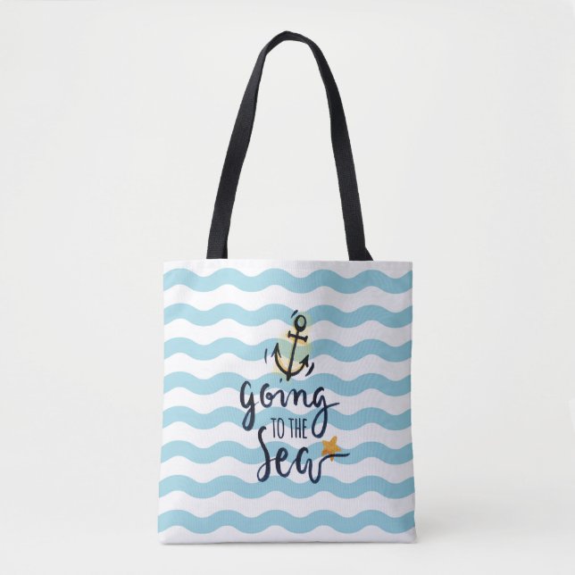 Going to the Sea – Nautical Waves Anchor Tote Bag (Front)
