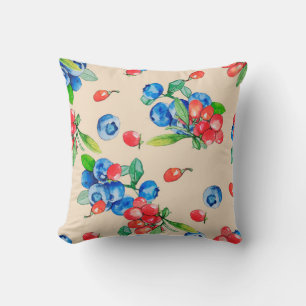 Goji berry and Blueberry watercolor illustration p Cushion
