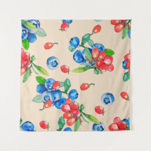 Goji berry and Blueberry watercolor illustration p Tapestry