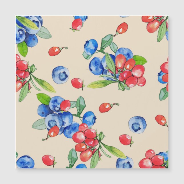 Goji, blueberry: watercolor illustration pattern. (Front)