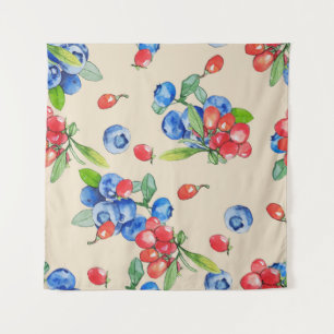 Goji, blueberry: watercolor illustration pattern. tapestry