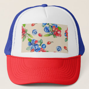 Goji, blueberry: watercolor illustration pattern. trucker hat