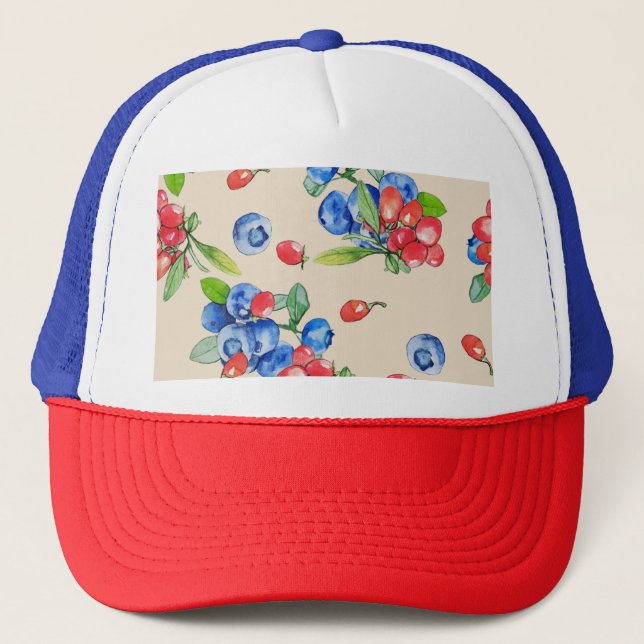 Goji, blueberry: watercolor illustration pattern. trucker hat (Front)