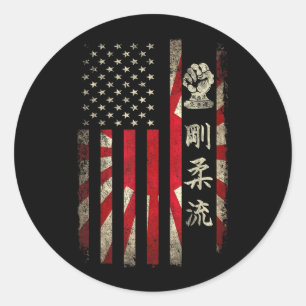 Goju Ryu Karate USA American Japanese Flag Dojo Classic Round Sticker