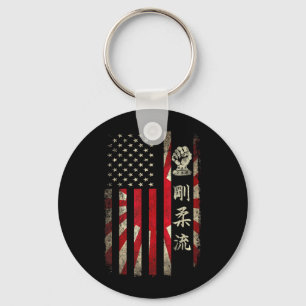 Goju Ryu Karate USA American Japanese Flag Dojo Key Ring