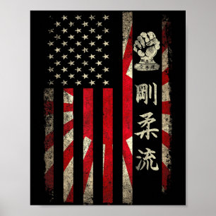 Goju Ryu Karate USA American Japanese Flag Dojo Poster