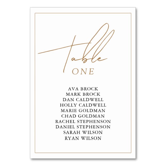 Gold1 Sign–Elegant Wedding Seating Chart Printable Table Number (Front)