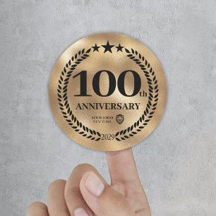 Gold  100th Anniversary Business Logo Classic Round Sticker