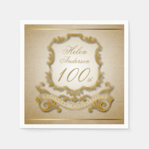 Gold 100th Birthday Celebration Paper Napkins