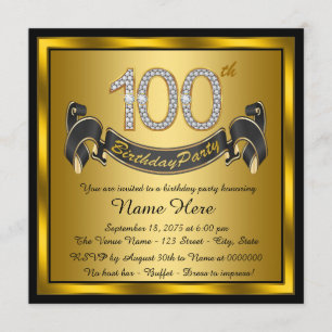 Gold 100th Birthday Party Invitation