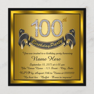 Gold 100th Birthday Party Invitation