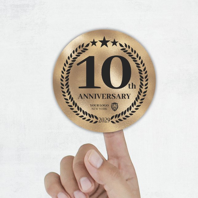 Gold 10th Anniversary Business Logo Sticker (Gold 10th Anniversary Business Logo Sticker
)