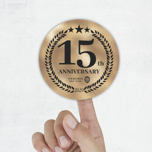Gold 15th Anniversary Business Logo Commemorative Classic Round Sticker