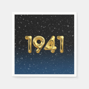Gold 1941 Birth Year Balloons With Stars Napkin