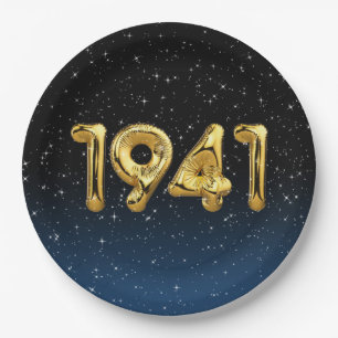 Gold 1941 Birth Year Balloons With Stars Paper Plate