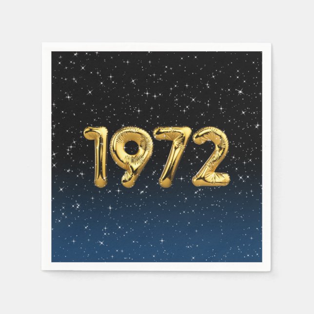 Gold 1972 Birth Year Balloons With Stars Napkins (Front)