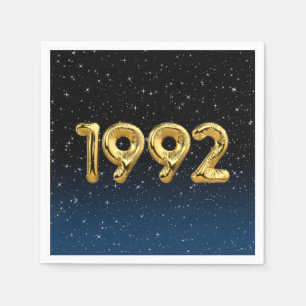 Gold 1992 Birth Year Balloons In Stars  Napkin