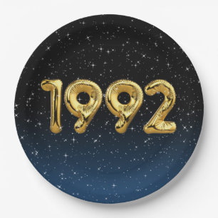 Gold 1992 Birth Year Balloons In Stars Paper Plate