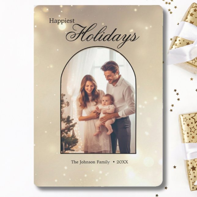 Gold 1 Photo Arch Modern Christmas Happy Holiday Card (Creator Uploaded)