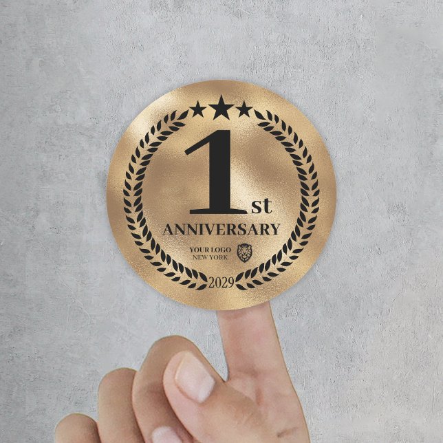 Gold 1st Anniversary Business Logo Commemorative Classic Round Sticker (Gold 1st Anniversary Business Logo Commemorative Classic Round Sticker
)