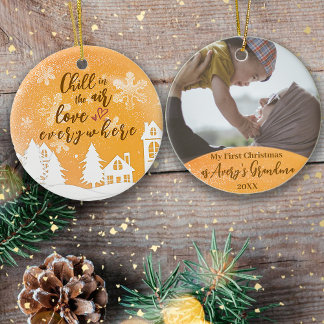 Gold 1st Christmas New Grandma Quote Photo Ceramic Ornament