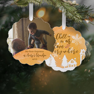 Gold 1st Christmas New Grandma Quote Photo Tree Decoration Card