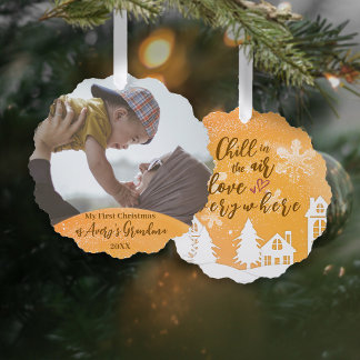 Gold 1st Christmas New Grandma Quote Photo Tree Decoration Card