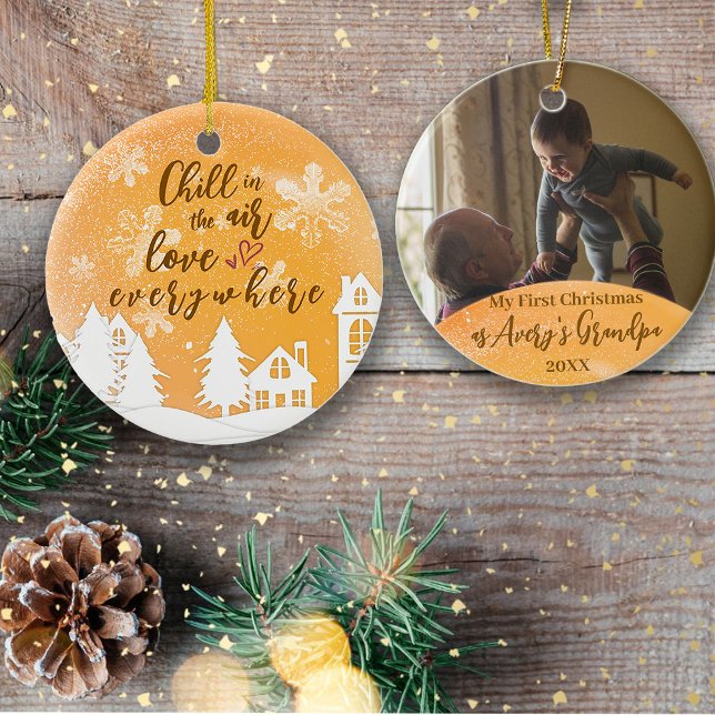 Gold 1st Christmas New Grandpa Quote Photo Ceramic Ornament (Creator Uploaded)